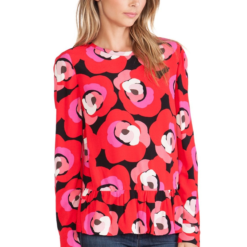 Kate Spade Art Deco Rose Peplum Top